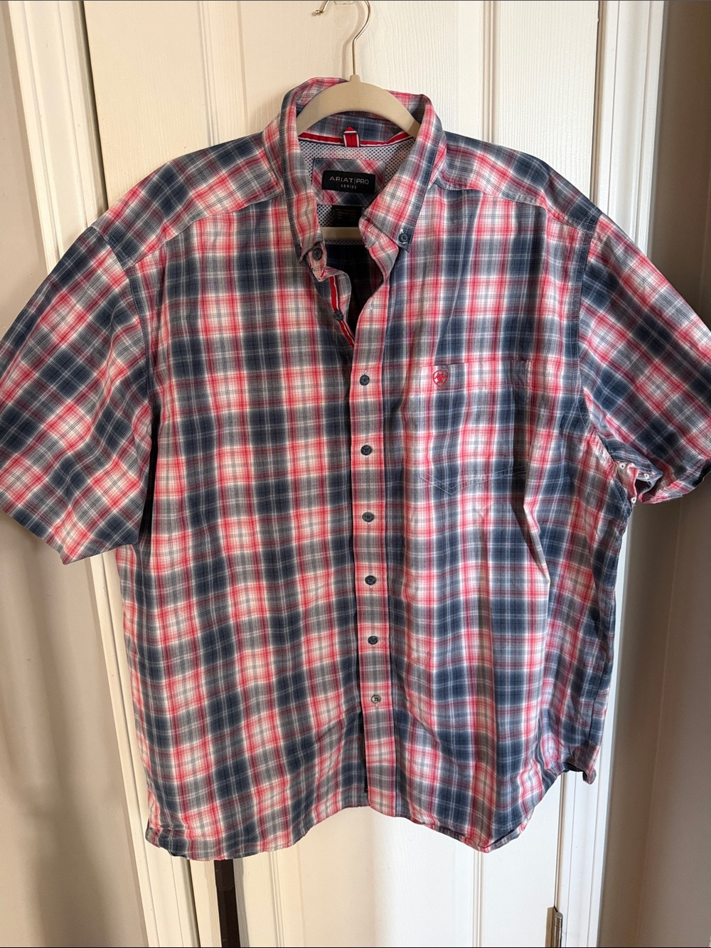 Ariat Short-Sleeve Plaid Button-Down Shirt - Blue & Red